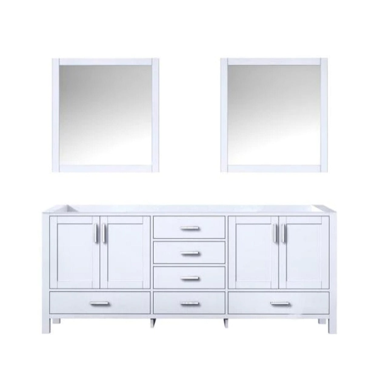 Lexora Jacques 80" White Double Vanity, no Top and 30" Mirrors LJ342280DA00M30