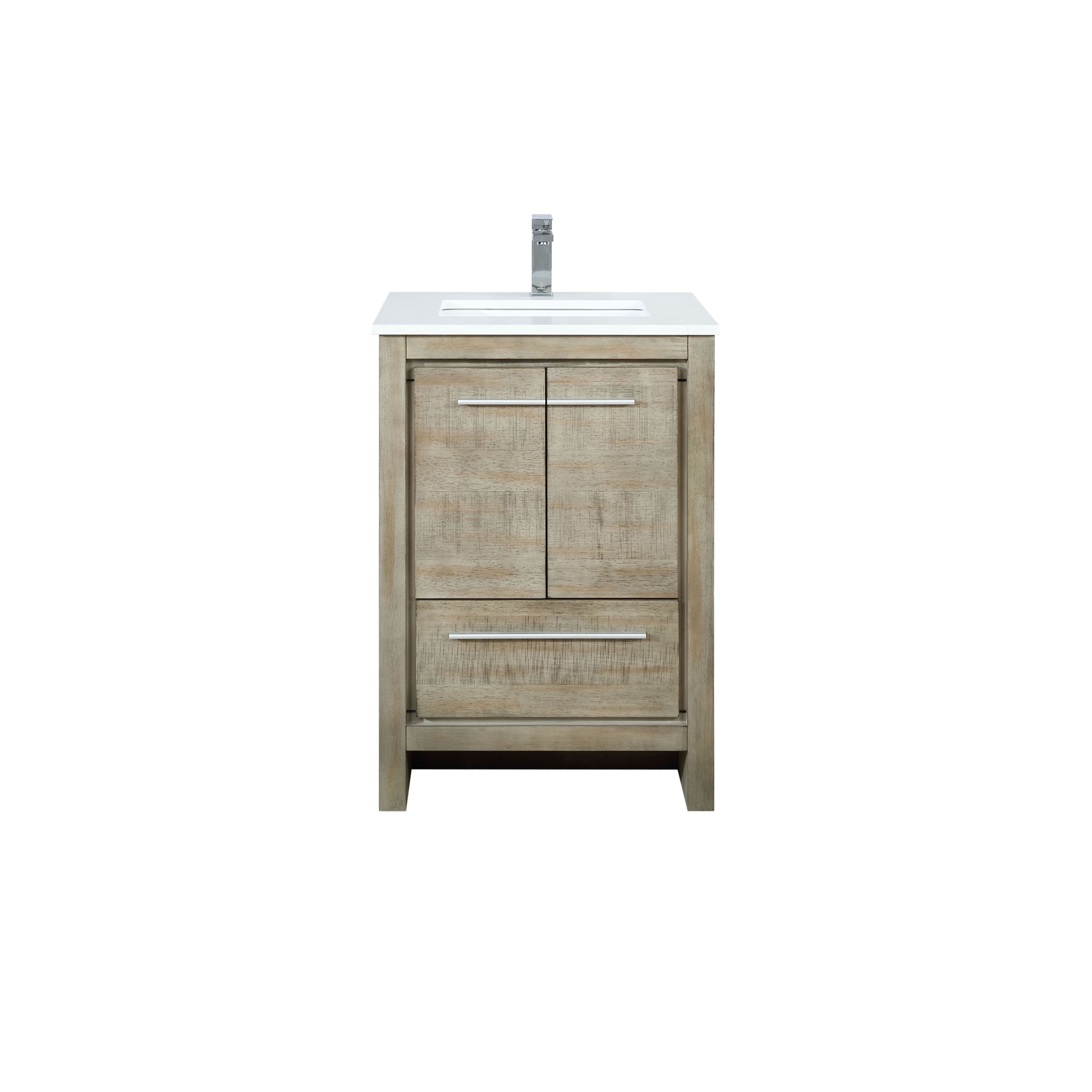 Lexora Lafarre 24" Rustic Acacia Bathroom Vanity, White Quartz Top, White Square Sink, and Balzani Gun Metal Faucet Set LLF24SKSOS000FGM