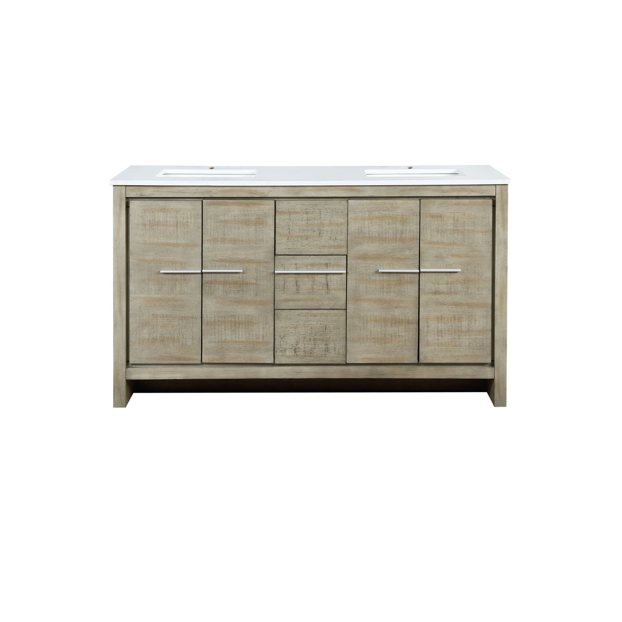 Lexora Lafarre 60" Rustic Acacia Double Bathroom Vanity, White Quartz Top, and White Square Sinks LLF60DKSOD000