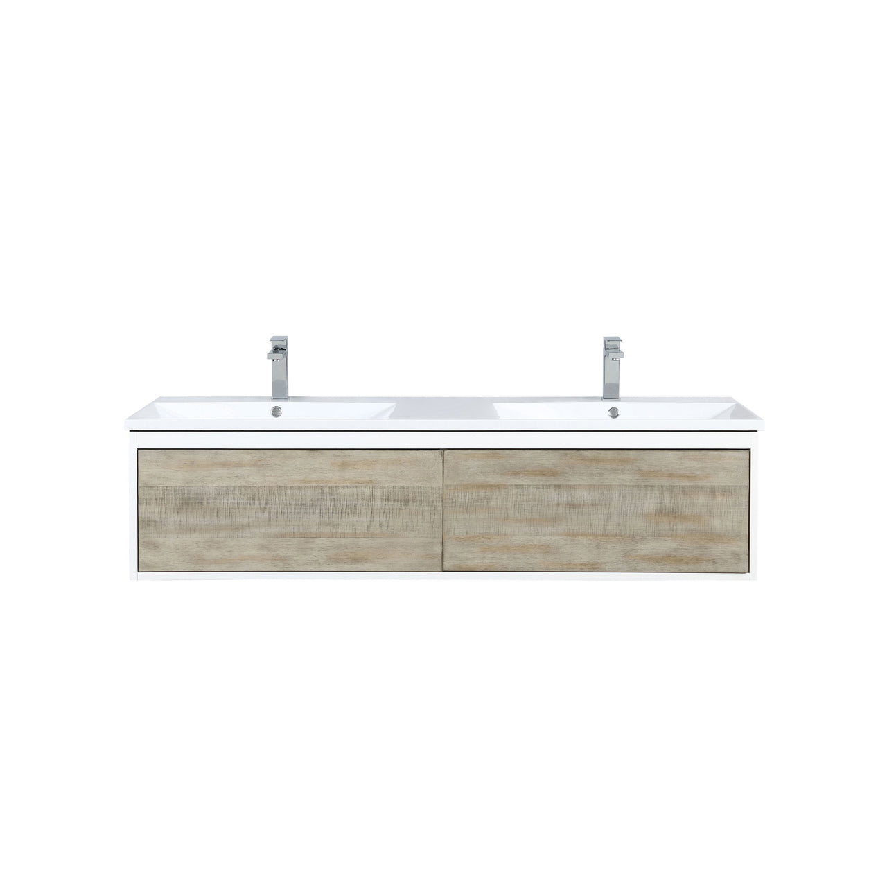 Lexora Scopi 60" Rustic Acacia Double Bathroom Vanity, Acrylic Composite Top with Integrated Sinks, and Labaro Brushed Nickel Faucet Set LSC60DRAOS000FBN