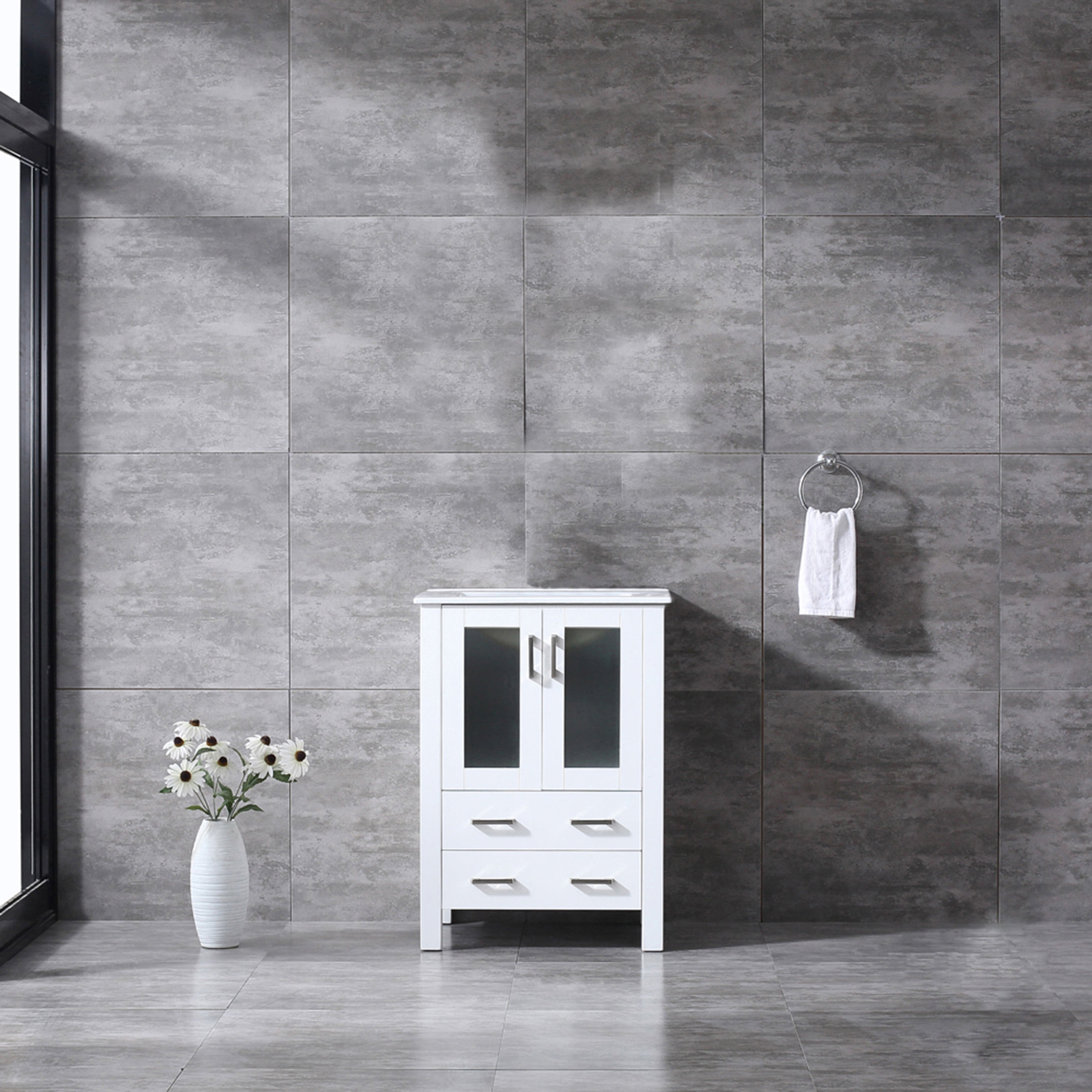 Lexora Volez 24" White Single Vanity, Integrated Top, White Integrated Square Sink and no Mirror LV341824SAES000