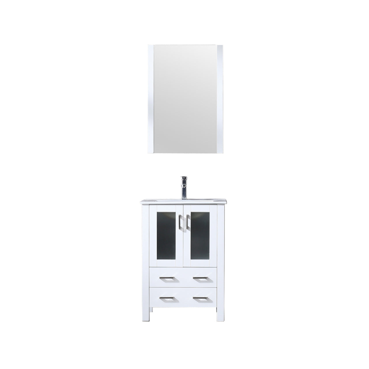 Lexora Volez 24" White Single Vanity, Integrated Top, White Integrated Square Sink and 22" Mirror LV341824SAESM22