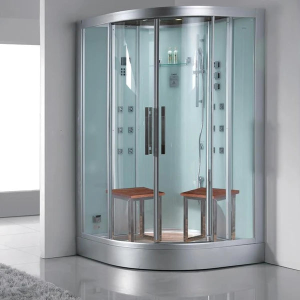 Ariel Platinum White Two Person Corner Steam Shower White DZ962 - PrimeFair