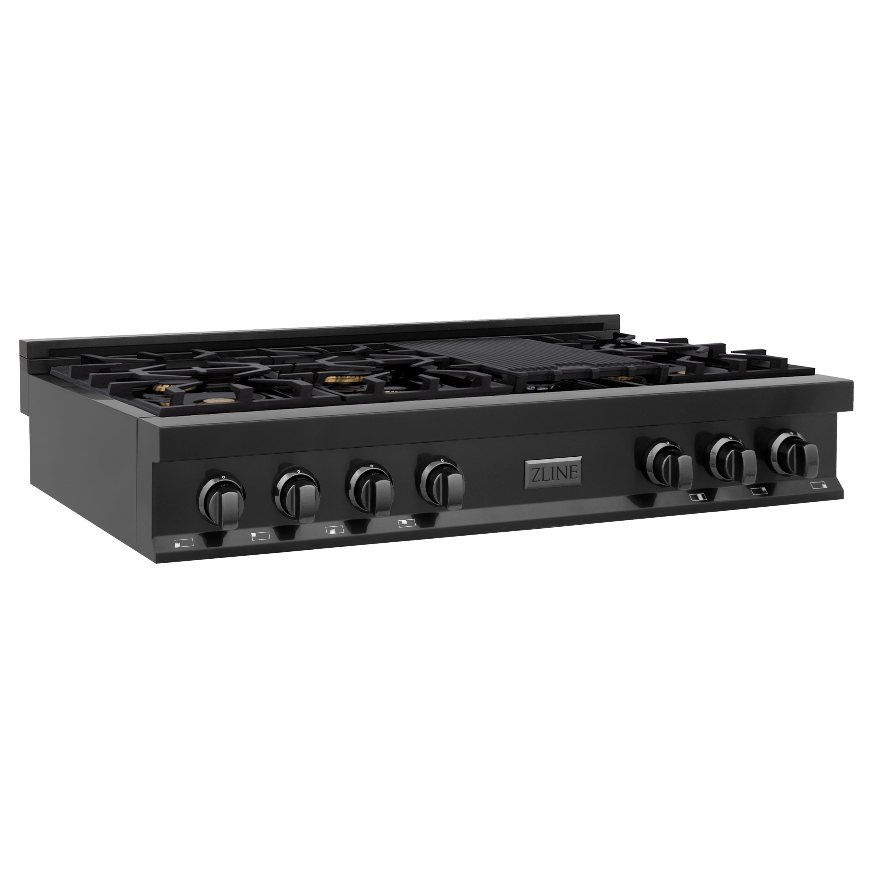 ZLINE 48 in. Porcelain Gas Stovetop in Black Stainless Steel with Brass Burners and Griddle (RTB-48)