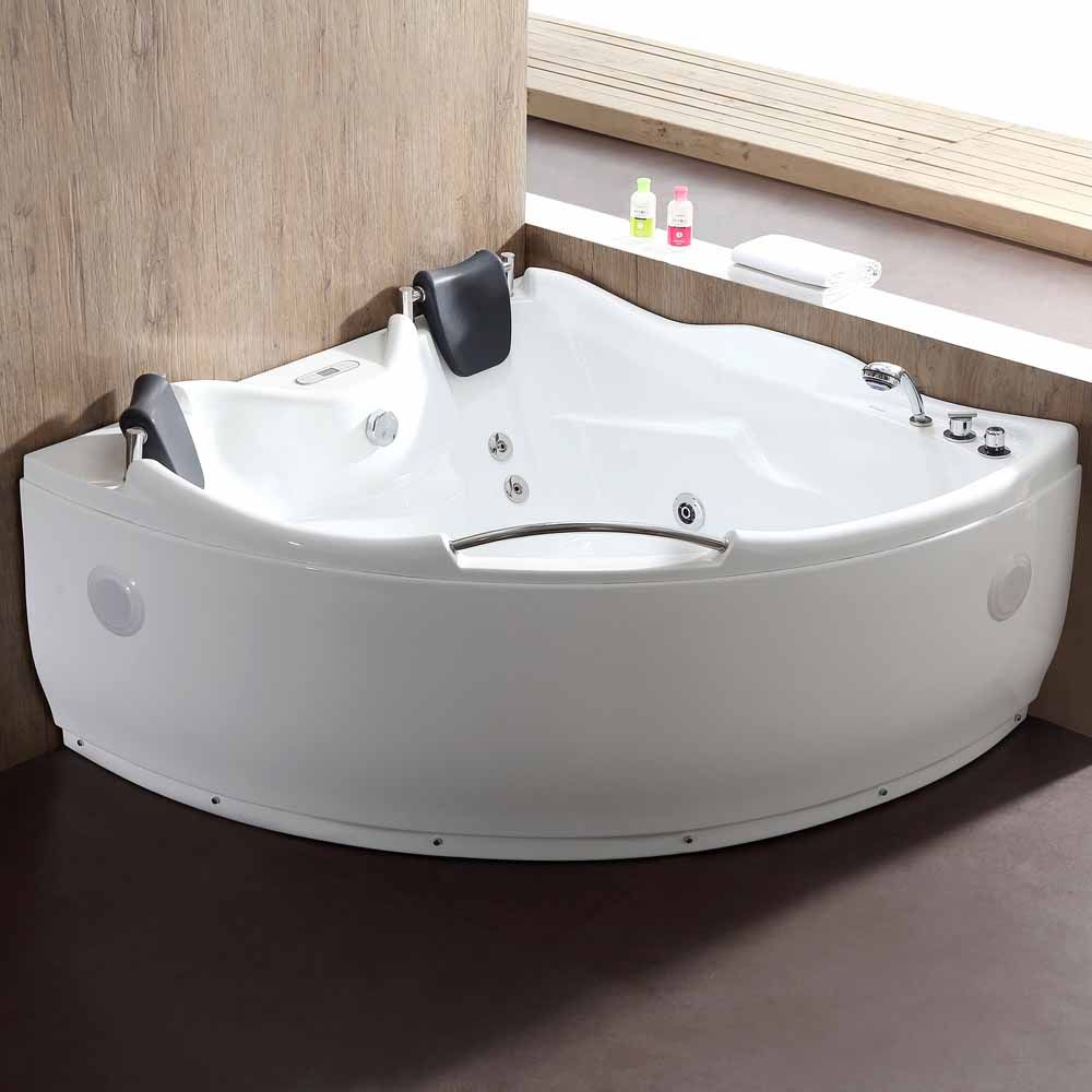 EAGO AM125ETL 5 ft Corner Acrylic White Whirlpool Bathtub for Two w Fixtures - PrimeFair