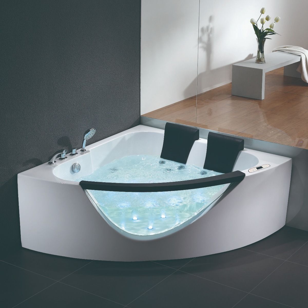 EAGO AM199ETL 5ft Clear Rounded Corner Acrylic Whirlpool Bathtub for Two - PrimeFair