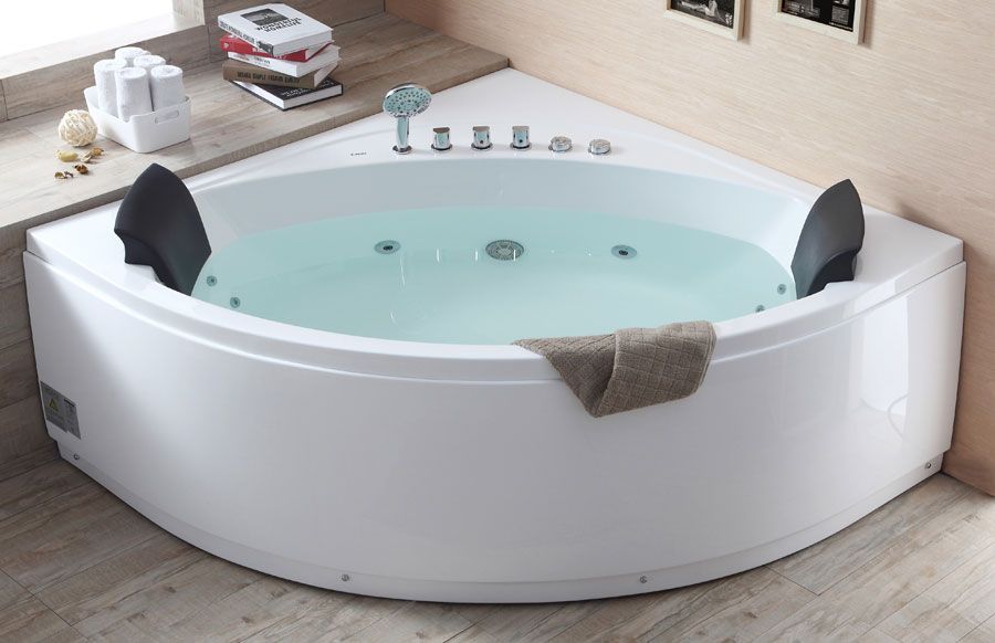 EAGO AM200 5' Rounded Modern Double Seat Corner Whirlpool Bath Tub with Fixtures - PrimeFair
