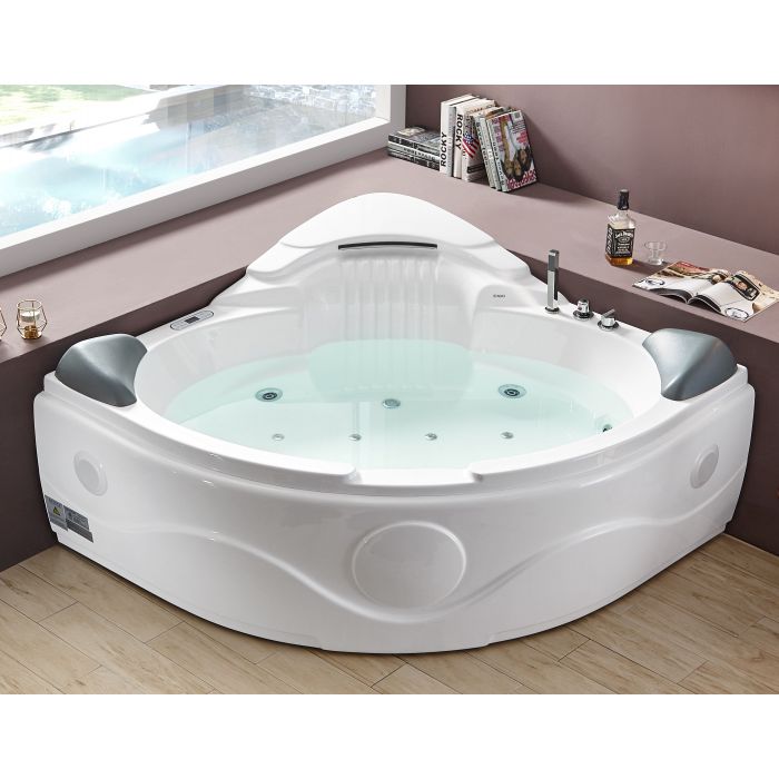EAGO AM505ETL 5 ft Corner Acrylic White Waterfall Whirlpool Bathtub for Two - PrimeFair