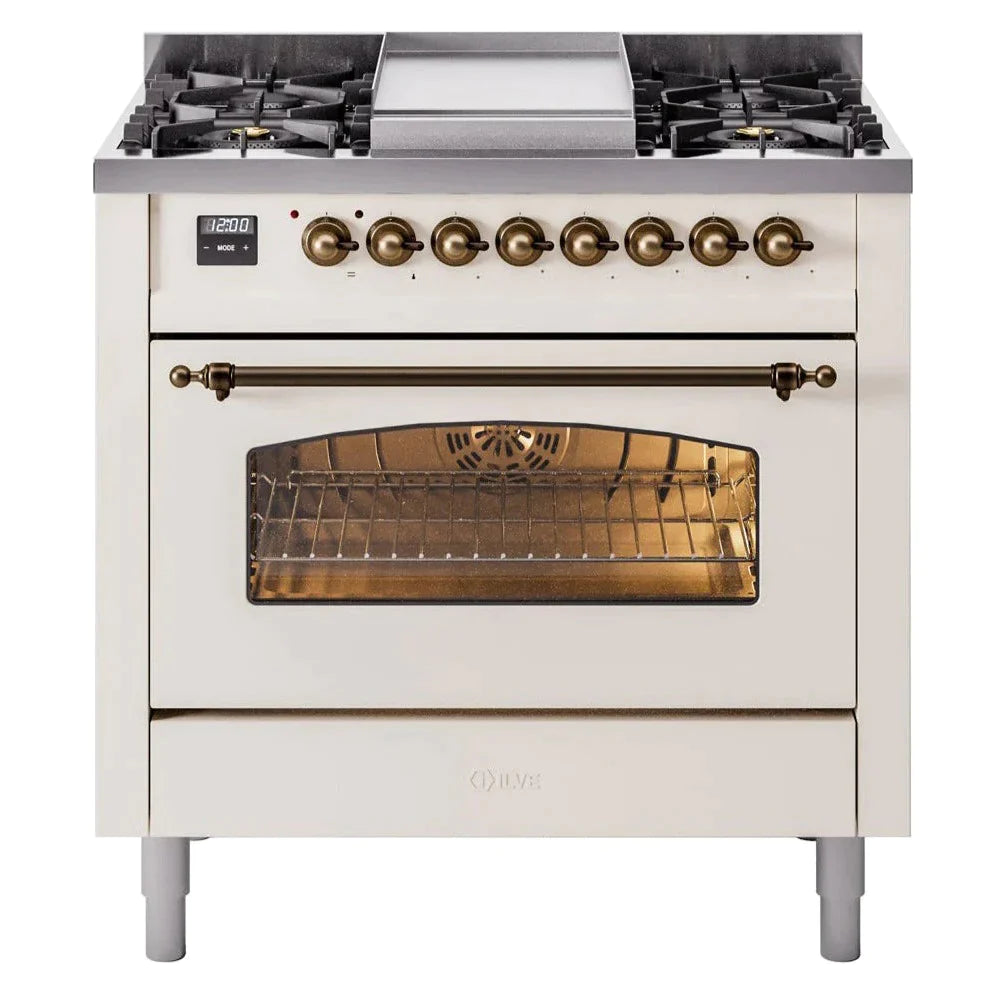 ILVE 36" Nostalgie II Series Freestanding Single Oven Dual Fuel Range with 5 Sealed Burners and Griddle