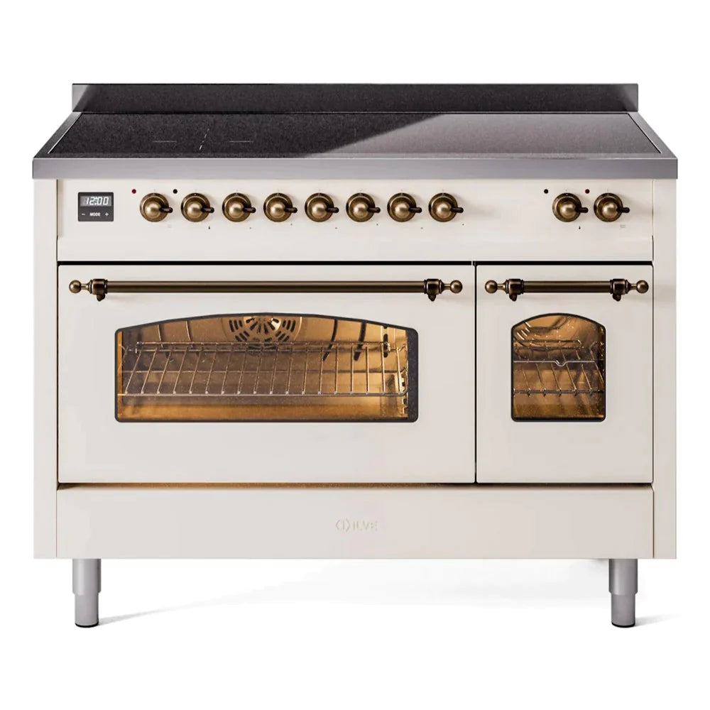 ILVE 48" Nostalgie II Series Freestanding Electric Double Oven Range with 8 Elements, Triple Glass Cool Door, Convection Oven, TFT Oven Control Display and Child Lock