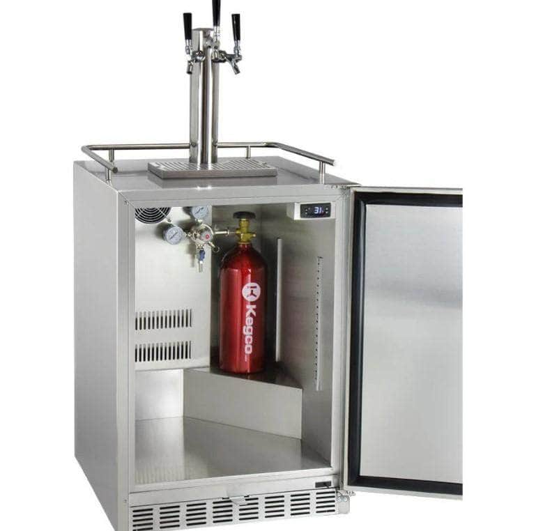 Kegco 24" Wide Triple Tap All Stainless Steel Outdoor Built-In Digital Left Hinge Kegerator with Kit (HK38SSU-L-3) - PrimeFair