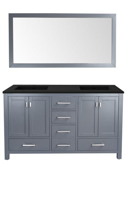 Laviva Wilson 60" Grey Double Sink Bathroom Vanity with Matte Black VIVA Stone Solid Surface Countertop 313ANG-60G-MB