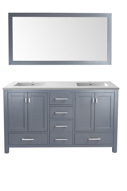 Laviva Wilson 60" Grey Double Sink Bathroom Vanity with Matte White VIVA Stone Solid Surface Countertop 313ANG-60G-MW