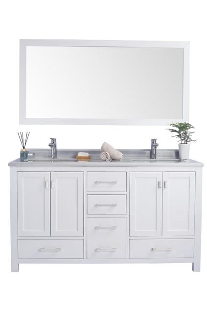 Laviva Wilson 60" White Double Sink Bathroom Vanity with White Stripes Marble Countertop 313ANG-60W-WS