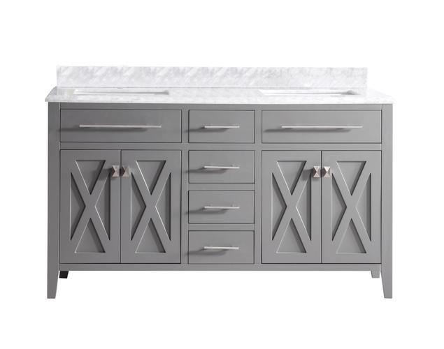 Laviva Wimbledon 60" Grey Double Sink Bathroom Vanity with White Carrara Marble Countertop 313YG319-60G-WC