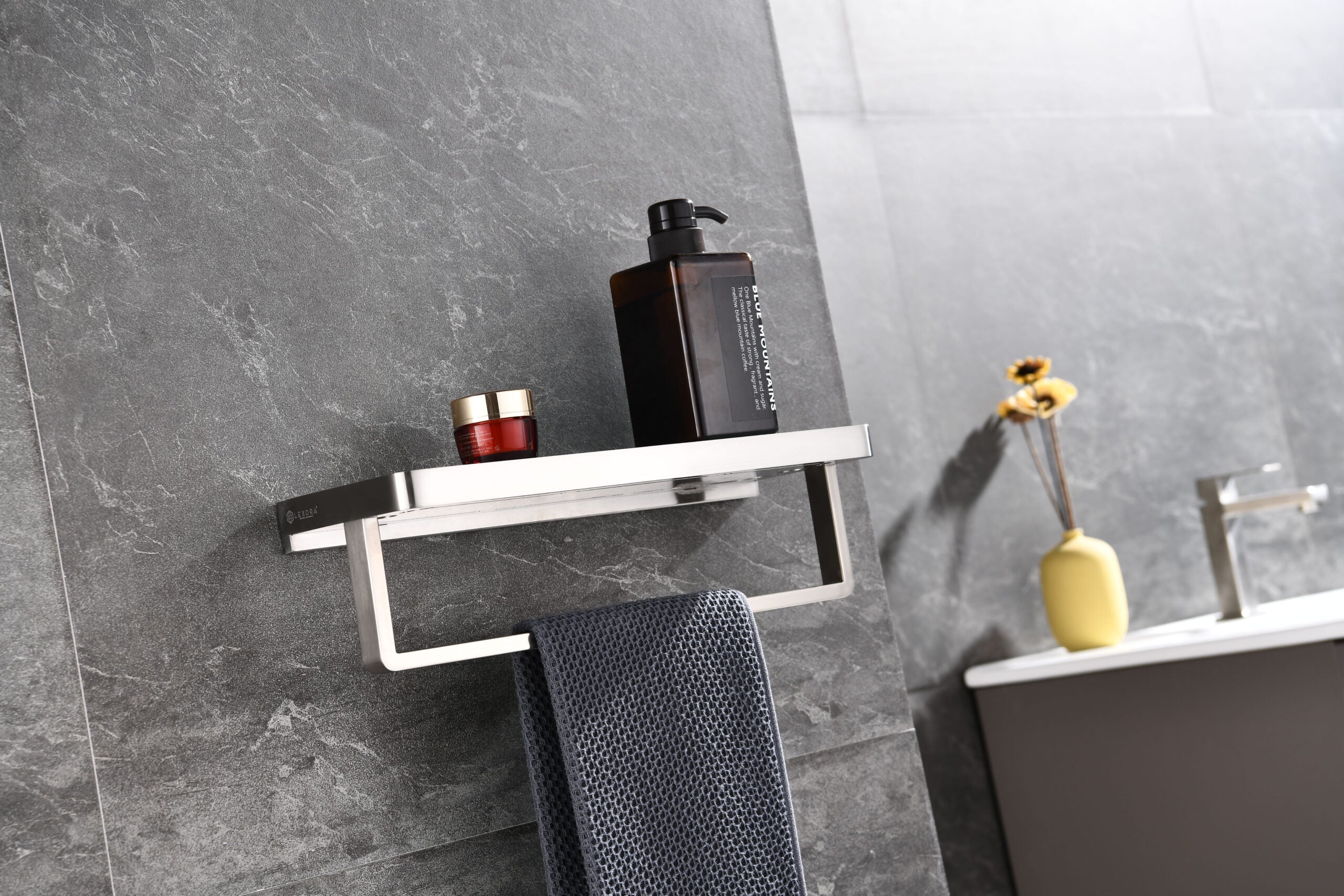 Lexora Bagno Bianca Stainless Steel White Glass Shelf w/ Towel Bar - Brushed Nickel LST18152BN-WG