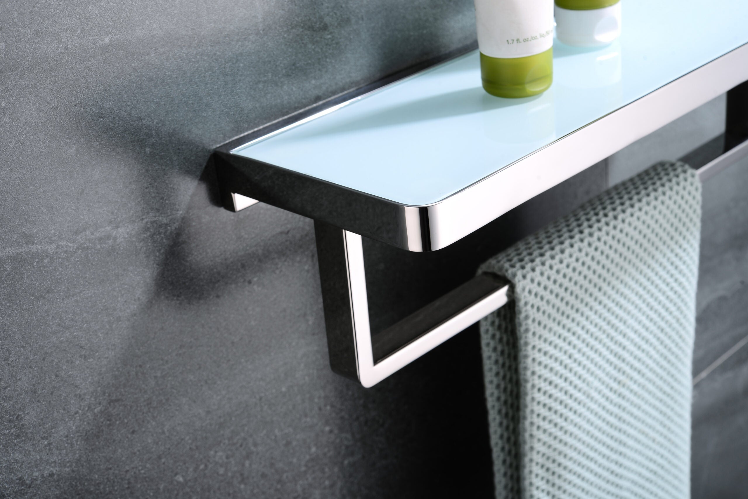 Lexora Bagno Bianca Stainless Steel White Glass Shelf w/ Towel Bar - Chrome LST18152PC-WG