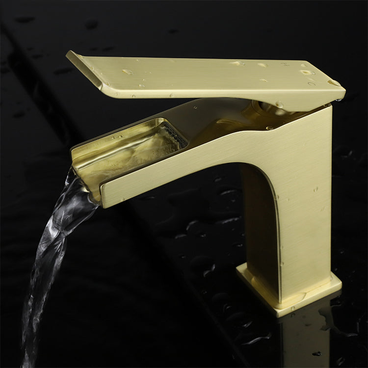 Lexora Balzani Brass Single Hole Waterfall Bathroom Faucet - Brushed Brass LFS1011BS
