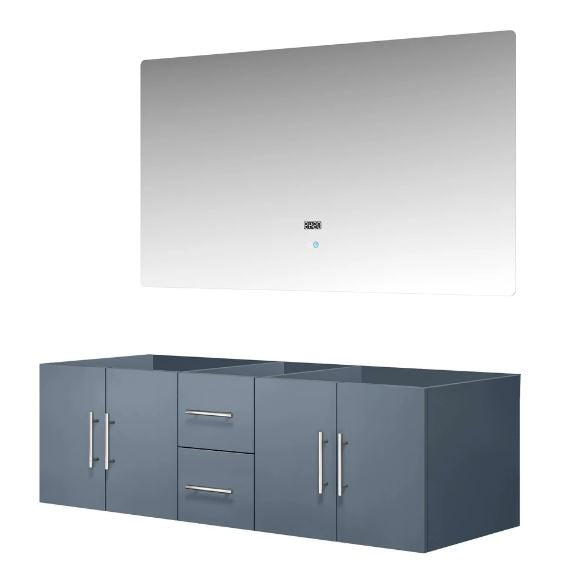 Lexora Geneva 60" Dark Grey Double Vanity, no Top and 60" LED Mirror LG192260DB00LM60