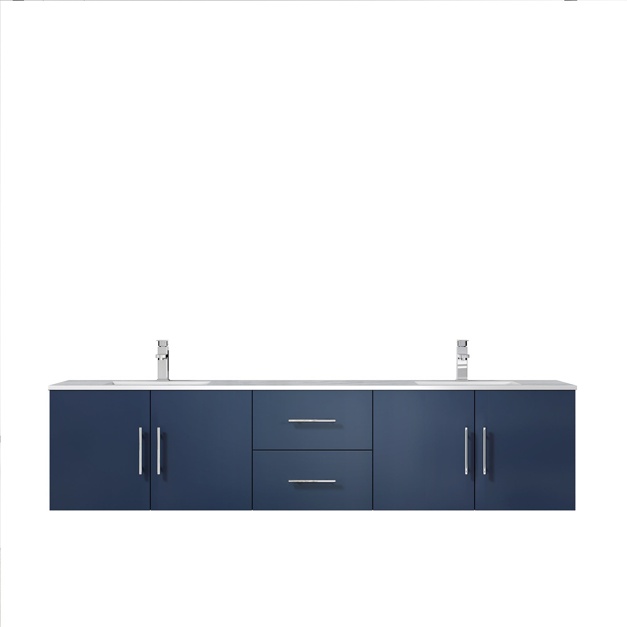 Lexora Geneva 80" Navy Blue Double Vanity, White Carrara Marble Top, White Square Sinks and no Mirror LG192280DEDS000