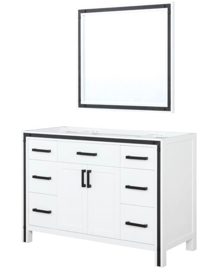 Lexora Ziva 48" White Single Vanity, no Top and 34" Mirror LZV352248SA00M34
