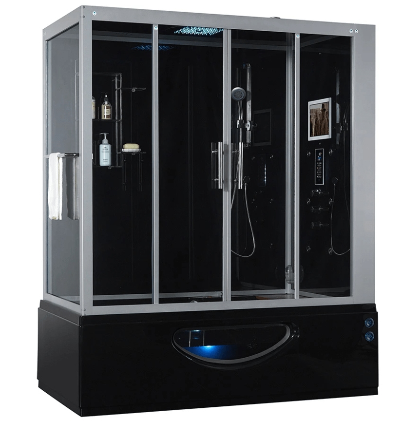 Maya Bath Catania Platinum Black 2-Person Freestanding Steam Shower 302 - PrimeFair