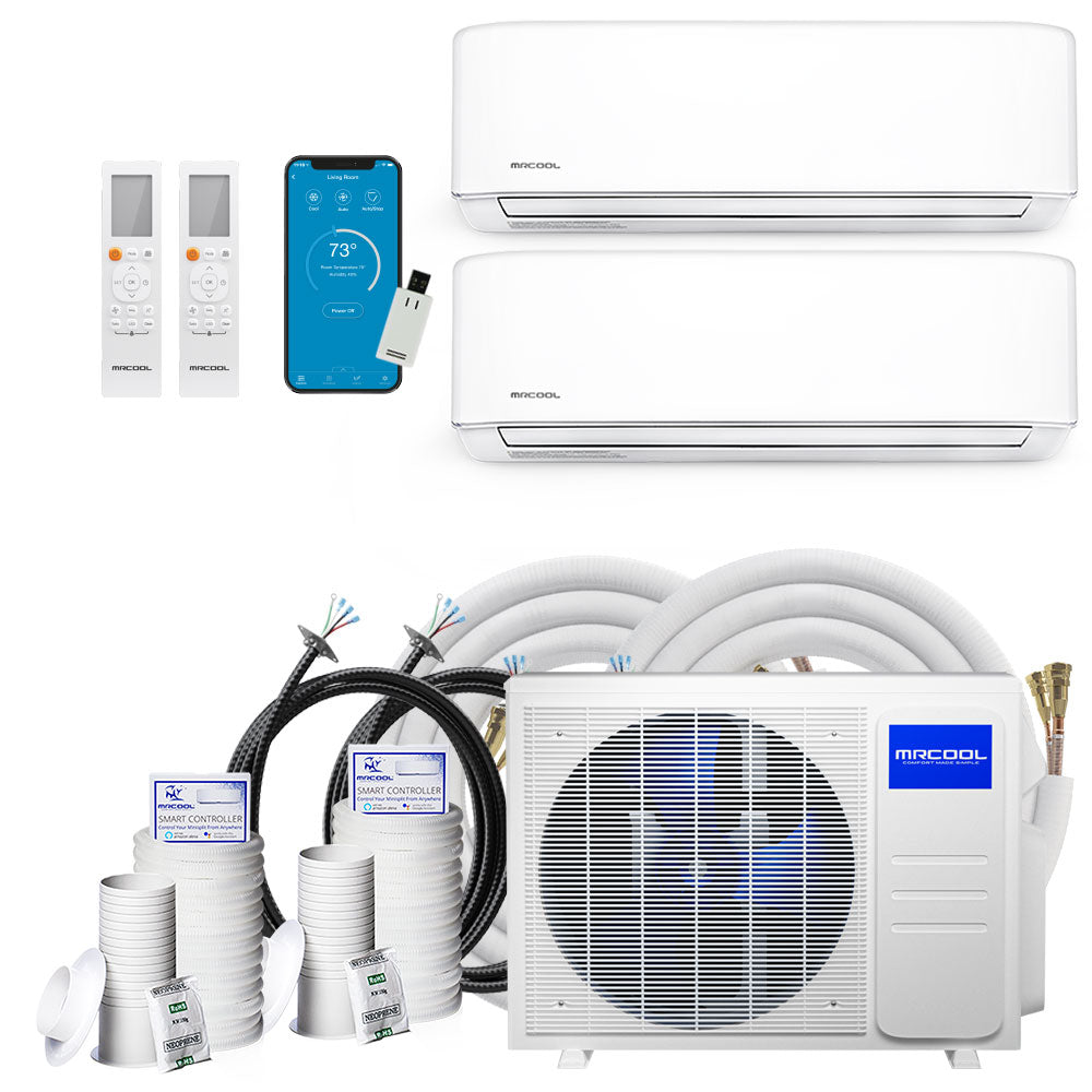 MRCOOL DIY 4th Generation Mini Split 36K BTU 2 Zone Ductless Air Conditioner with Heat Pump and 16 Ft Install Kit