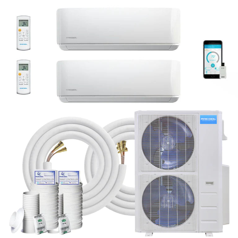MRCOOL DIY 4th Generation Mini Split 45K BTU 2 Zone Ductless Air Conditioner with Heat Pump and 16 Ft Install Kit