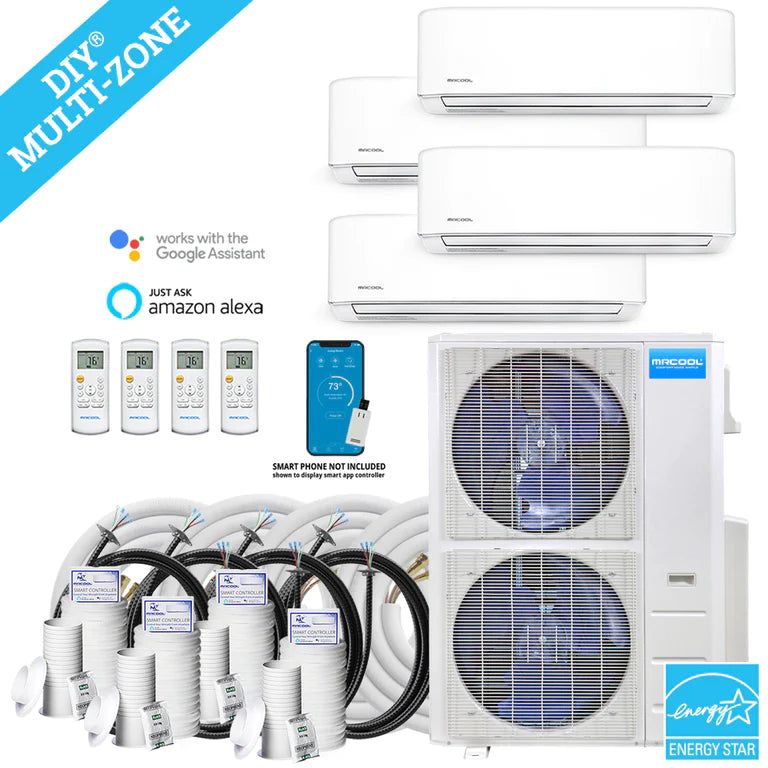 MRCOOL DIY 4th Generation Mini Split 54K BTU 4 Zone Ductless Air Conditioner with Heat Pump and 25 Ft Install Kit