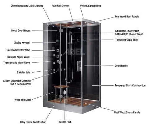 Platinum White/Black Steam Shower DZ959F8 (L/R) - PrimeFair
