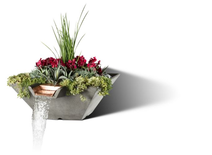Slick Rock Concrete 34” Cascade Square Planter and Water Bowl + Copper Scupper - KCC34SSCC - PrimeFair
