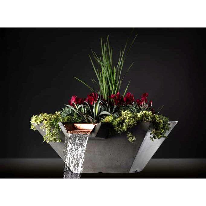 Slick Rock Concrete 34” Cascade Square Planter and Water Bowl + Copper Scupper