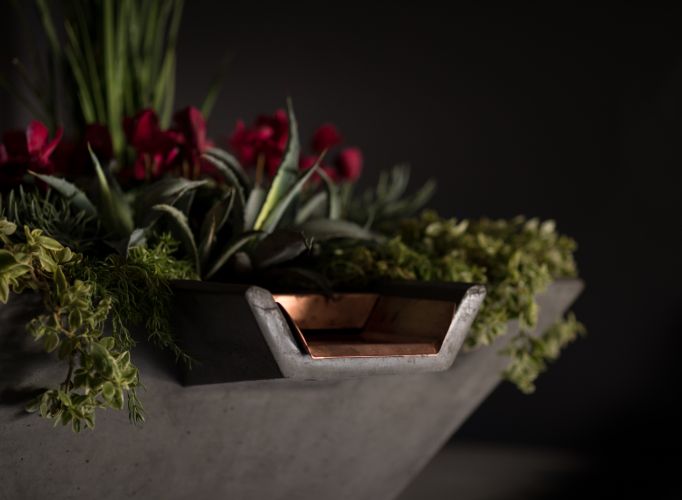 Slick Rock Concrete 34” Cascade Square Planter and Water Bowl + Copper Scupper - KCC34SSCC - PrimeFair