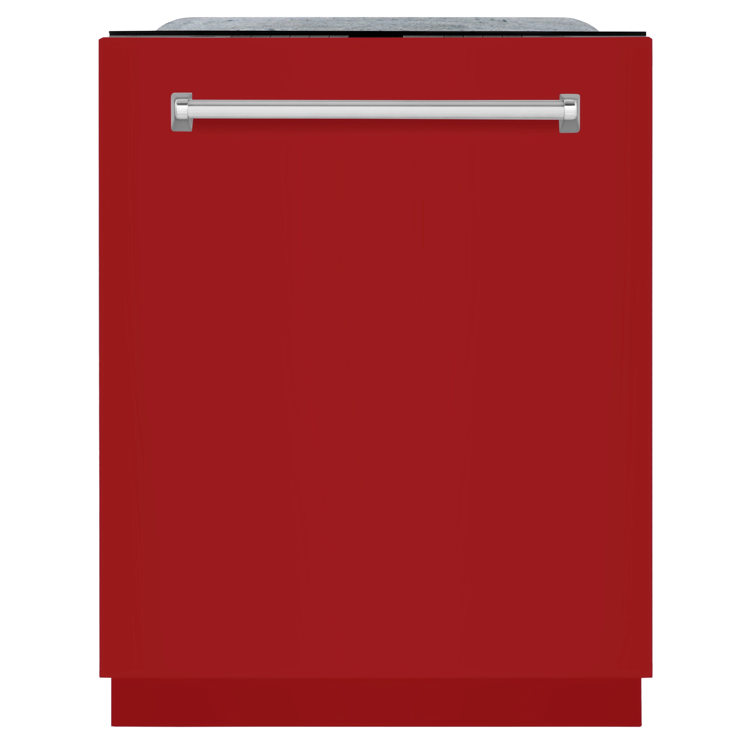 ZLINE 24 in. Panel-Included Monument Series 3rd Rack Top Touch Control Dishwasher with Red Gloss Door, 45dBa (DWMT-RG-24)