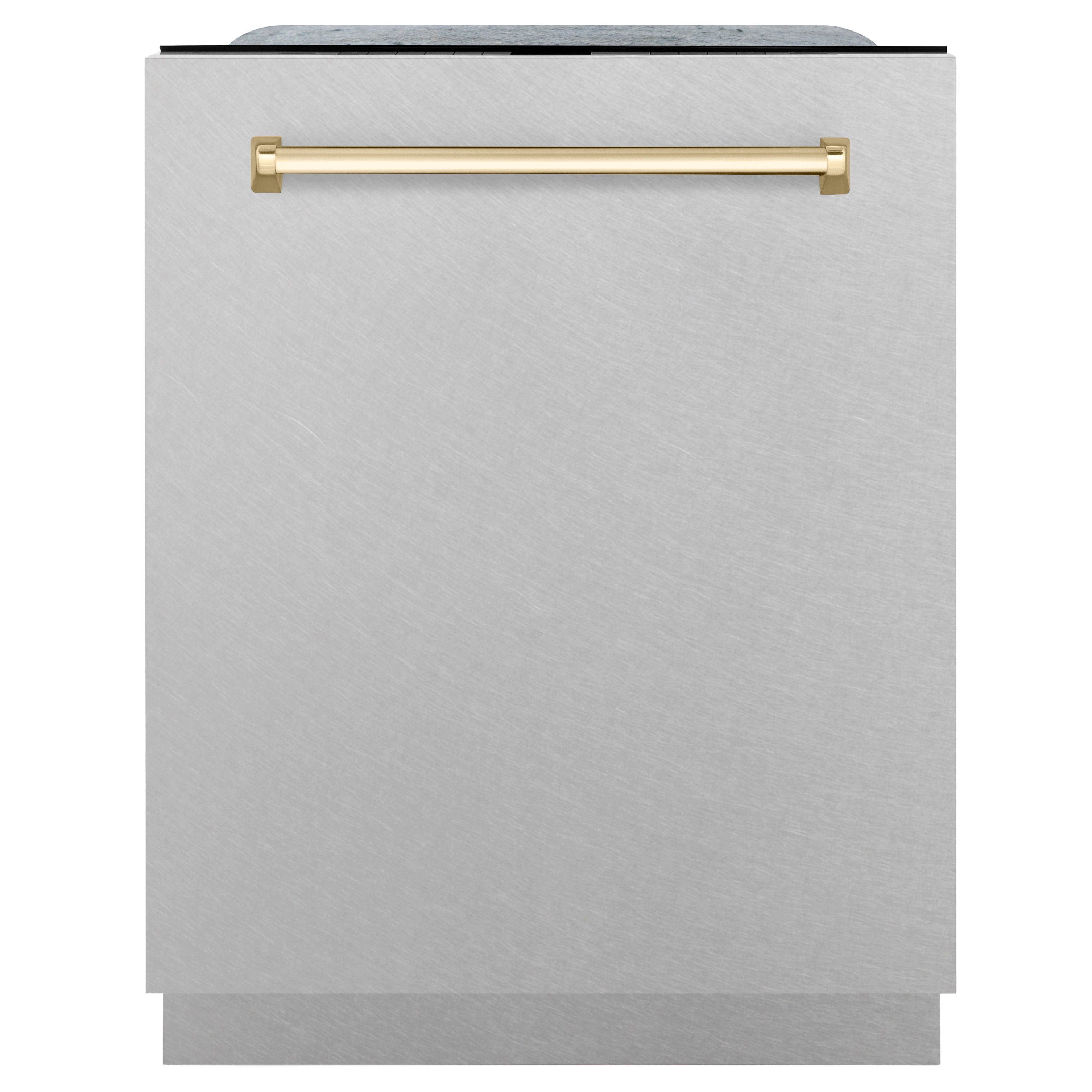 ZLINE Autograph Edition 24" 3rd Rack Top Control Tall Tub Dishwasher in Fingerprint Resistant Stainless Steel with Polished Gold Accents, 45dBa (DWMTZ-SN-24-G)