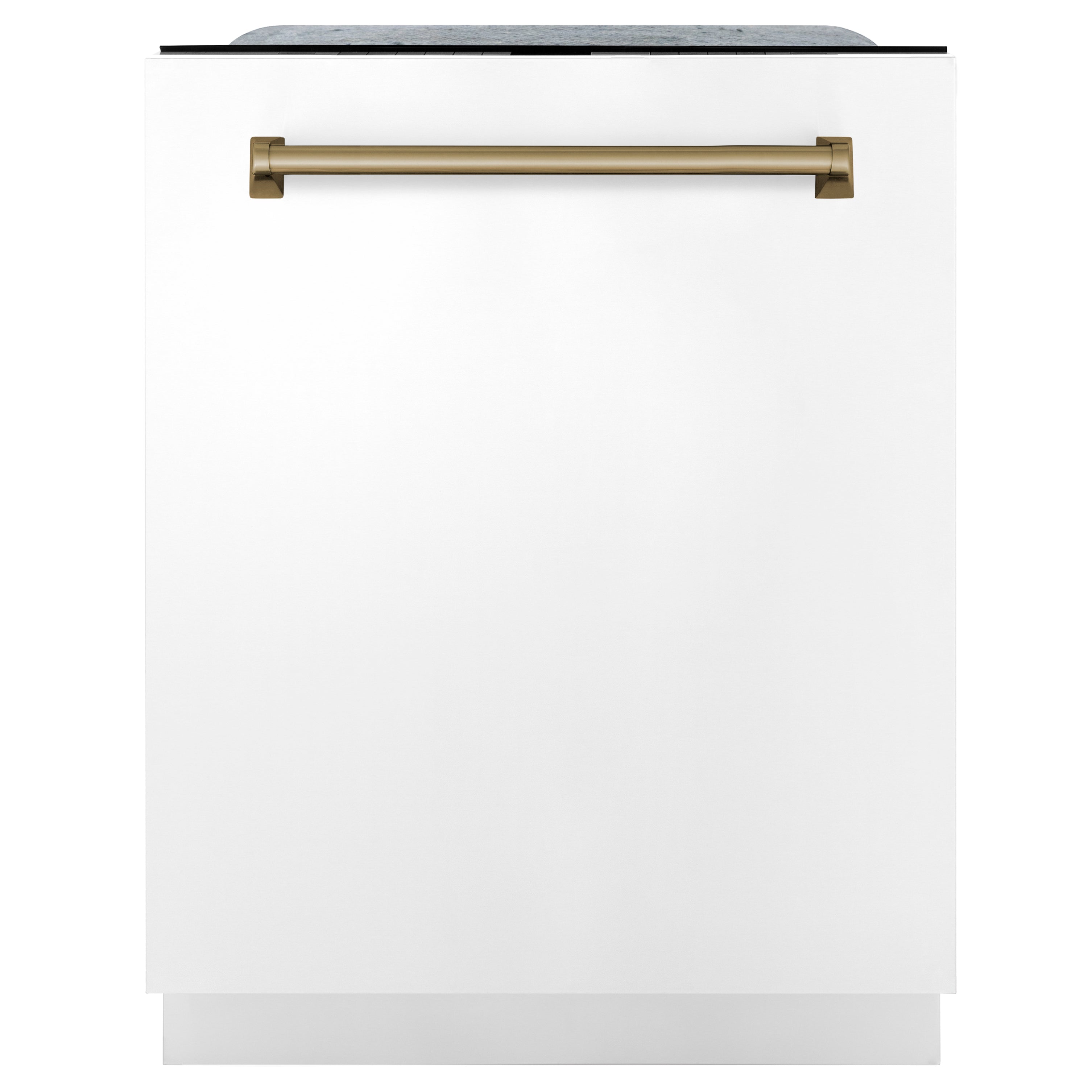 ZLINE Autograph Edition 24 in. 3rd Rack Top Touch Control Tall Tub Dishwasher in White Matte with Champagne Bronze Accent Handle, 45dBa (DWMTZ-WM-24-CB)