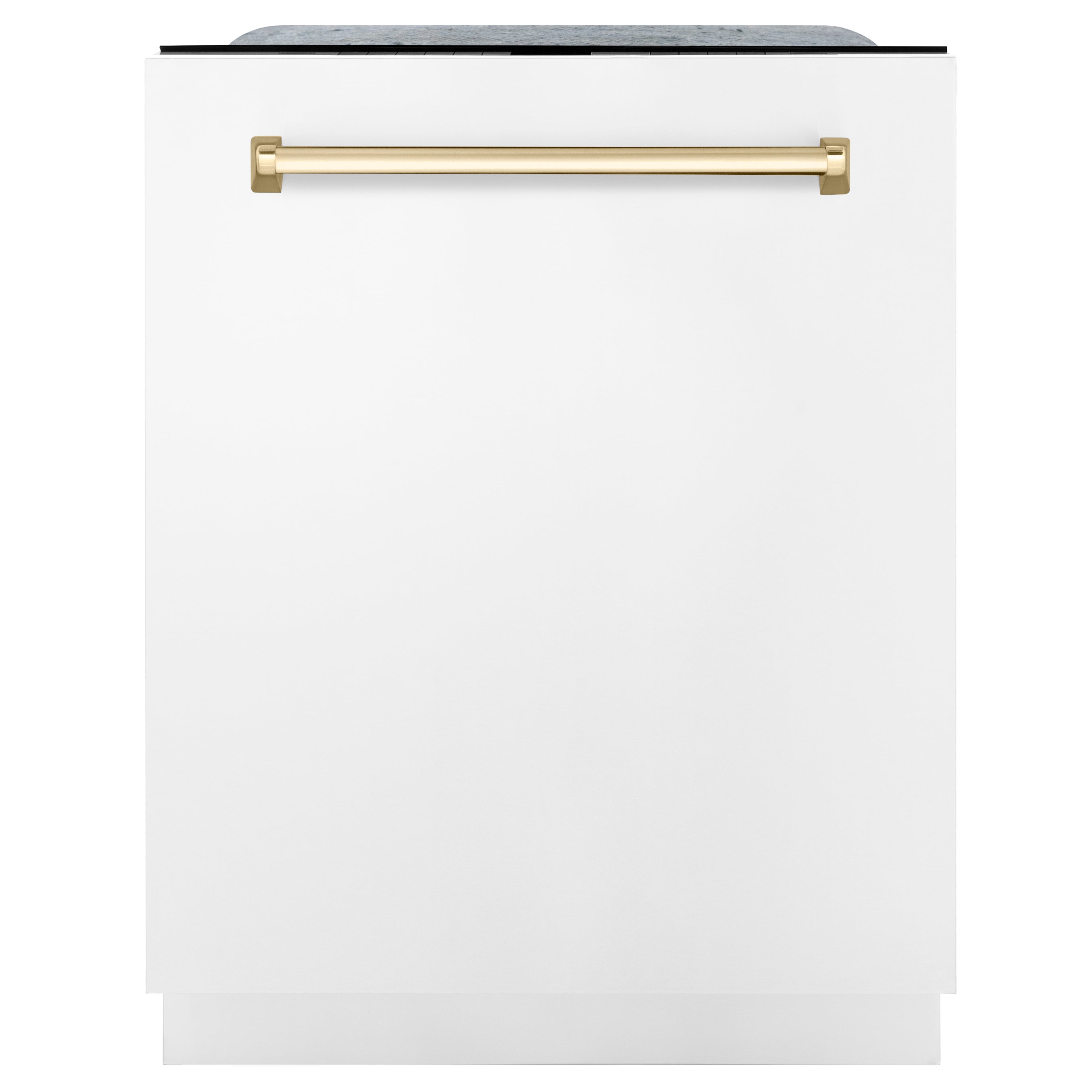 ZLINE Autograph Edition 24 in. 3rd Rack Top Touch Control Tall Tub Dishwasher in White Matte with Polished Gold Accent Handle, 45dBa (DWMTZ-WM-24-G)