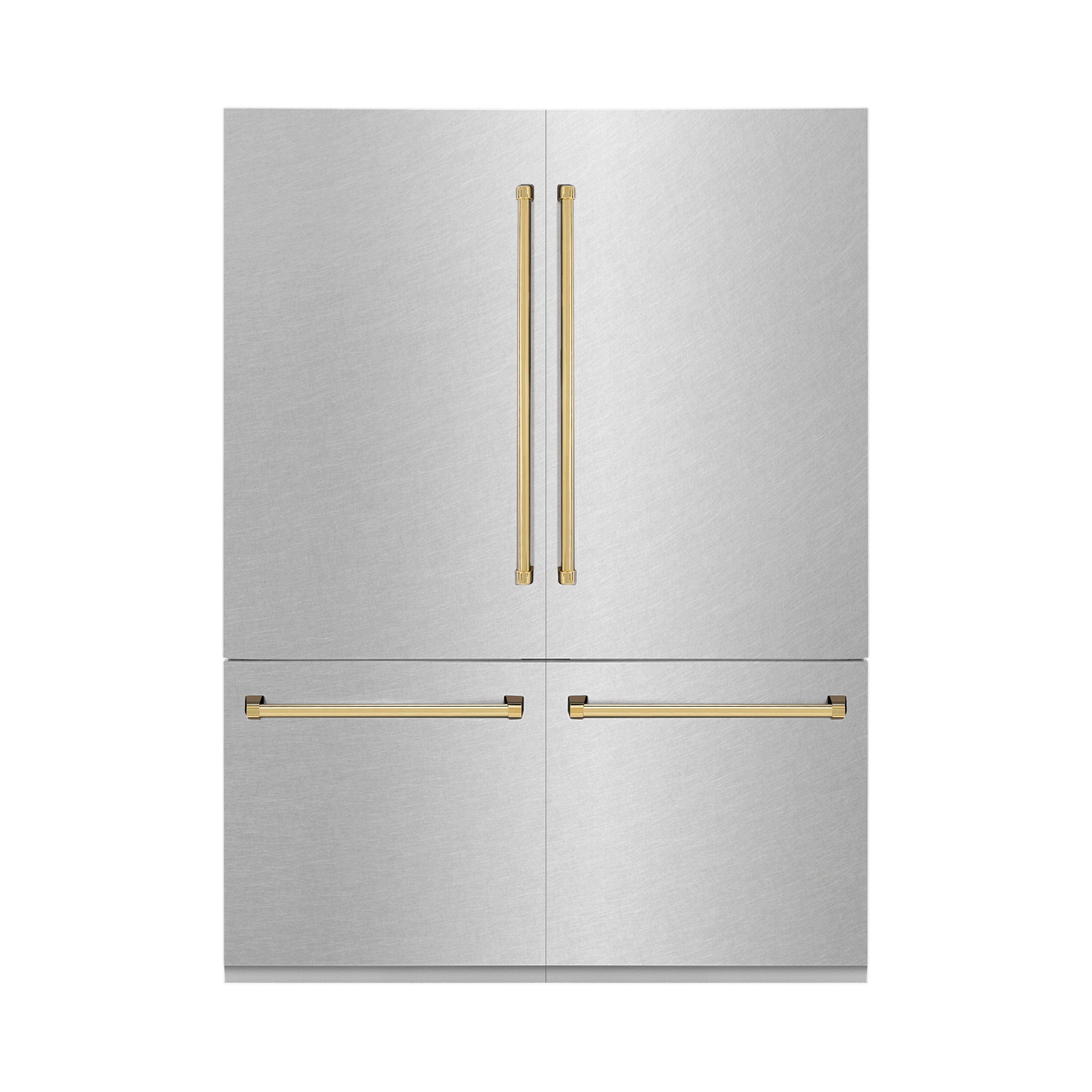ZLINE 60 in. Autograph Edition 32.2 cu. ft. Built-in 4-Door French Door Refrigerator with Internal Water and Ice Dispenser in Fingerprint Resistant Stainless Steel with Polished Gold Accents (RBIVZ-SN-60-G)