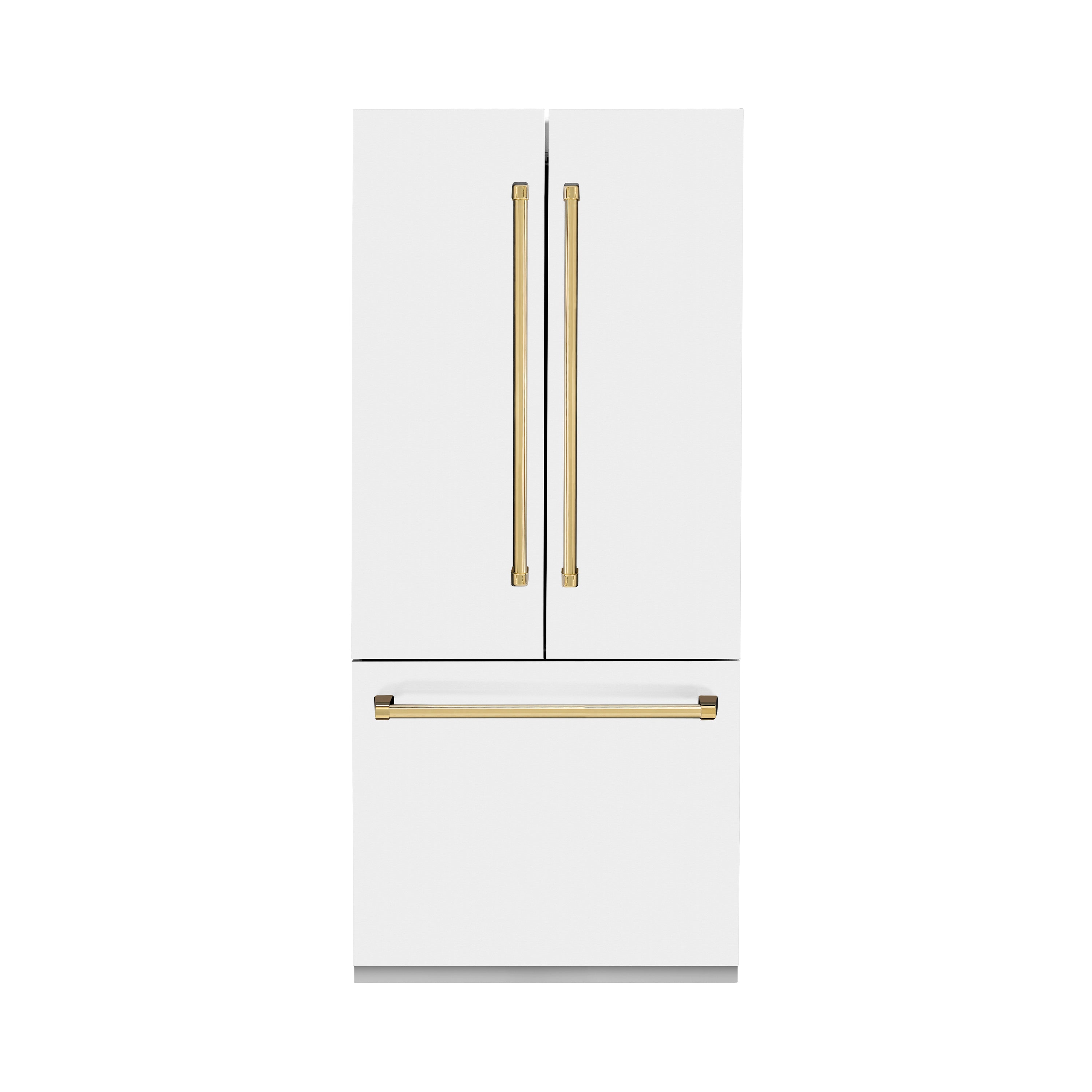 ZLINE 36 in. Autograph Edition 19.6 cu. ft. Built-in 2-Door Bottom Freezer Refrigerator with Internal Water and Ice Dispenser in White Matte with Polished Gold Accents (RBIVZ-WM-36-G)