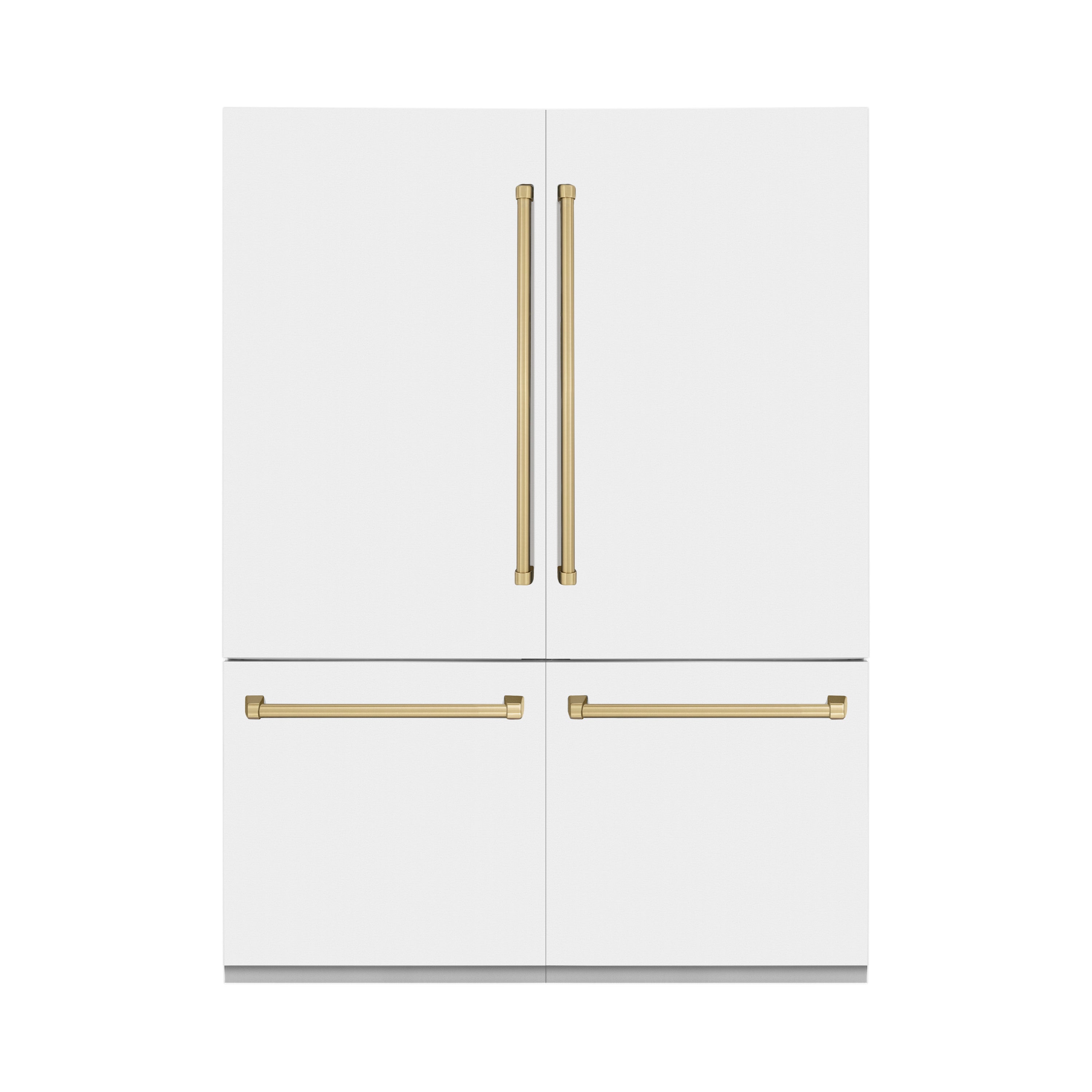 ZLINE 60 in. Autograph Edition 32.2 cu. ft. Built-in 4-Door French Door Refrigerator with Internal Water and Ice Dispenser in White Matte with Champagne Bronze Accents (RBIVZ-WM-60-CB)
