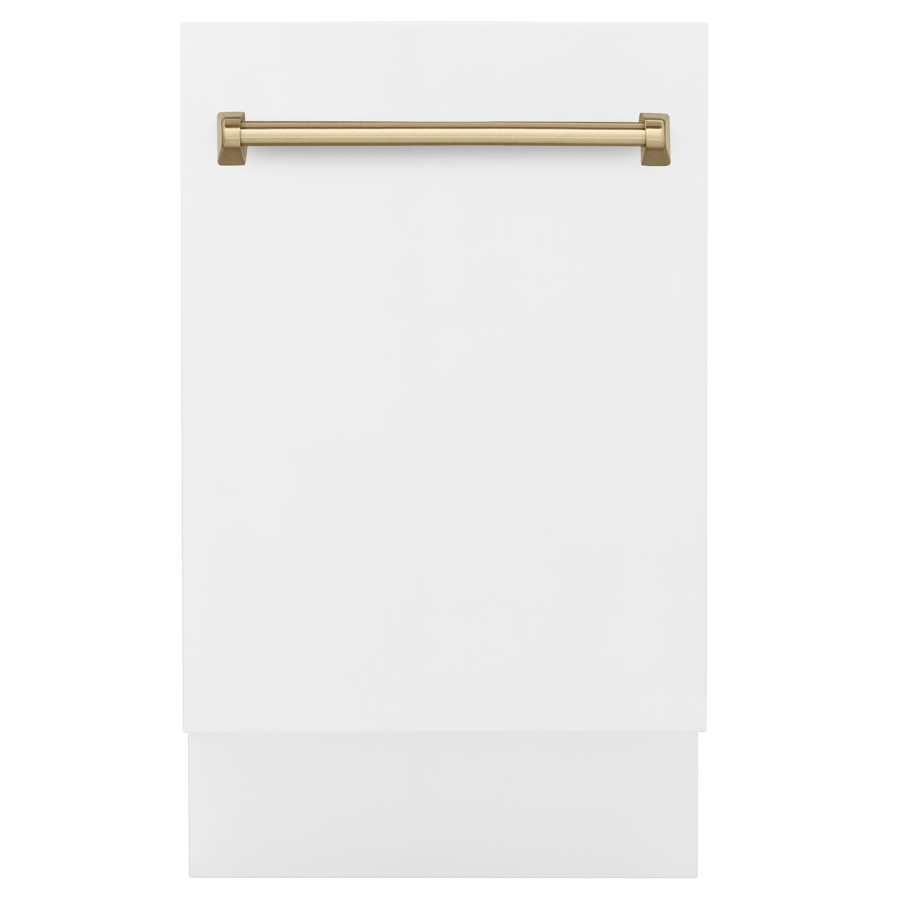 ZLINE Autograph Edition 18” Compact 3rd Rack Top Control Dishwasher in White Matte with Champagne Bronze Accent Handle, 51dBa (DWVZ-WM-18-CB)