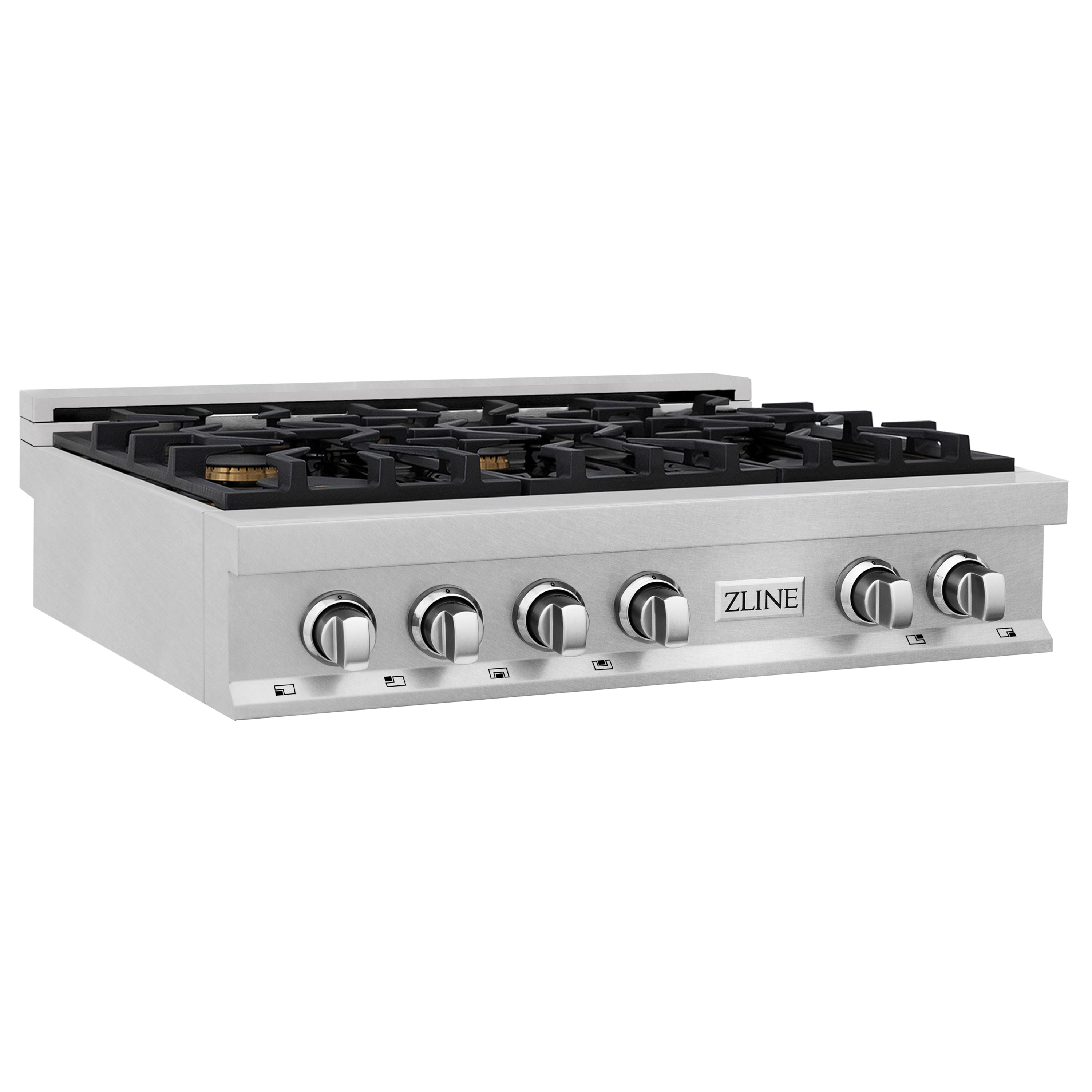 ZLINE 36 in. Porcelain Rangetop in DuraSnow Stainless Steel with 6 Gas Brass Burners (RTS-BR-36)