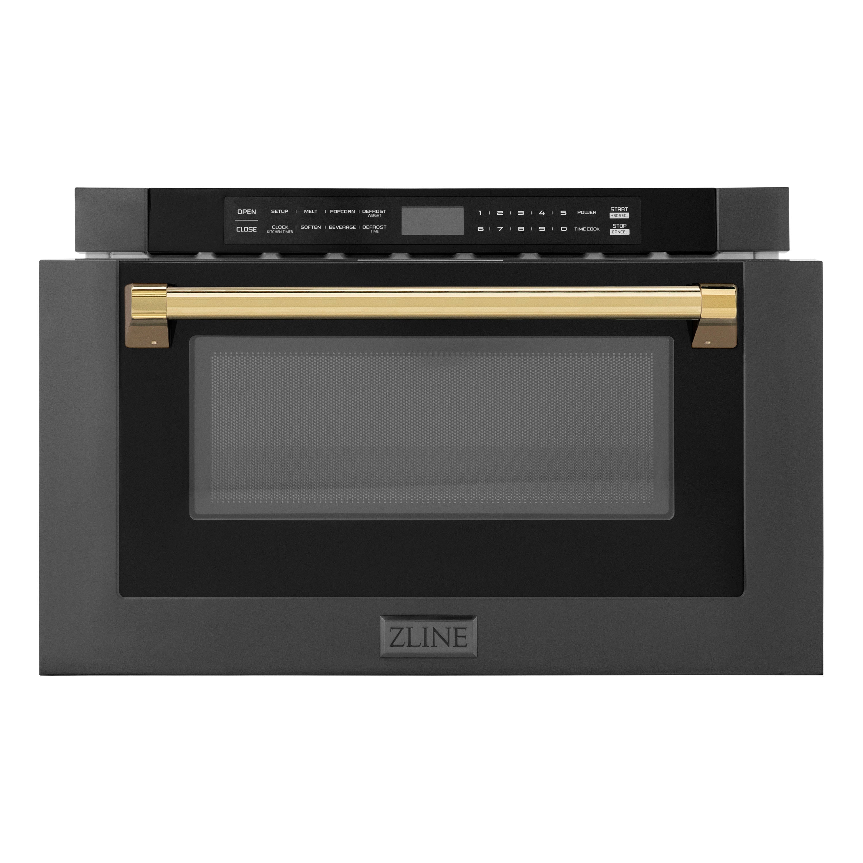 ZLINE Autograph Edition 24 in. 1.2 cu. ft. Built-in Microwave Drawer in Black Stainless Steel with Polished Gold Accents (MWDZ-1-BS-H-G)