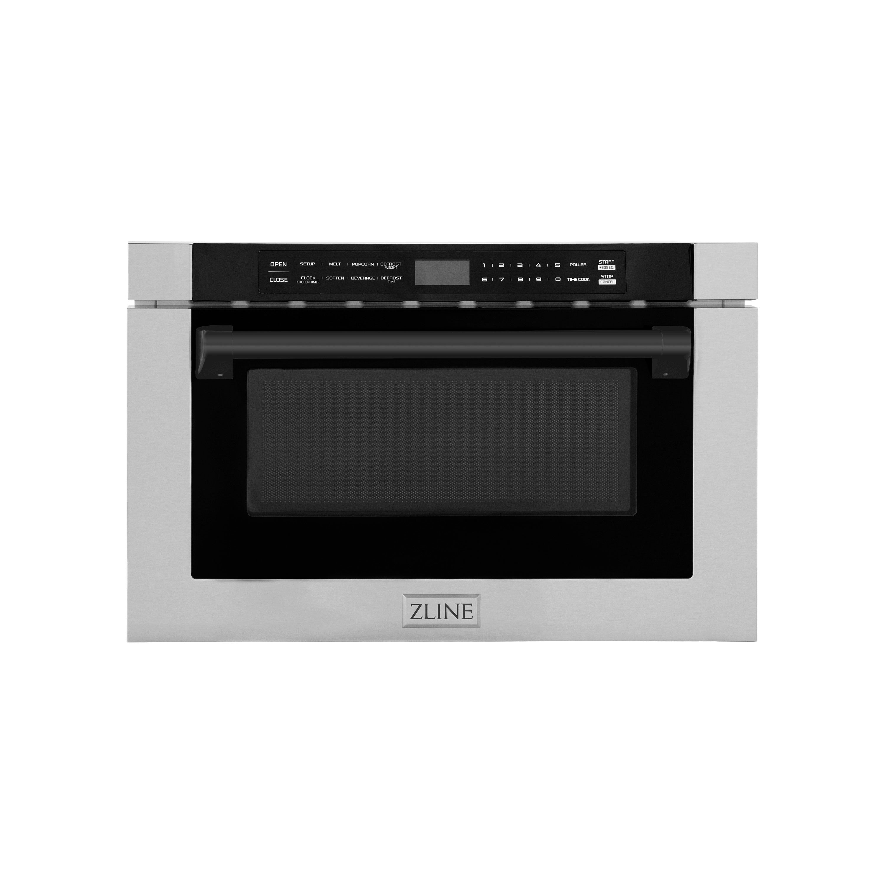 ZLINE Autograph Edition 24 in. 1.2 cu. ft. Built-in Microwave Drawer with a Traditional Handle in Stainless Steel and Matte Black Accents (MWDZ-1-H-MB)