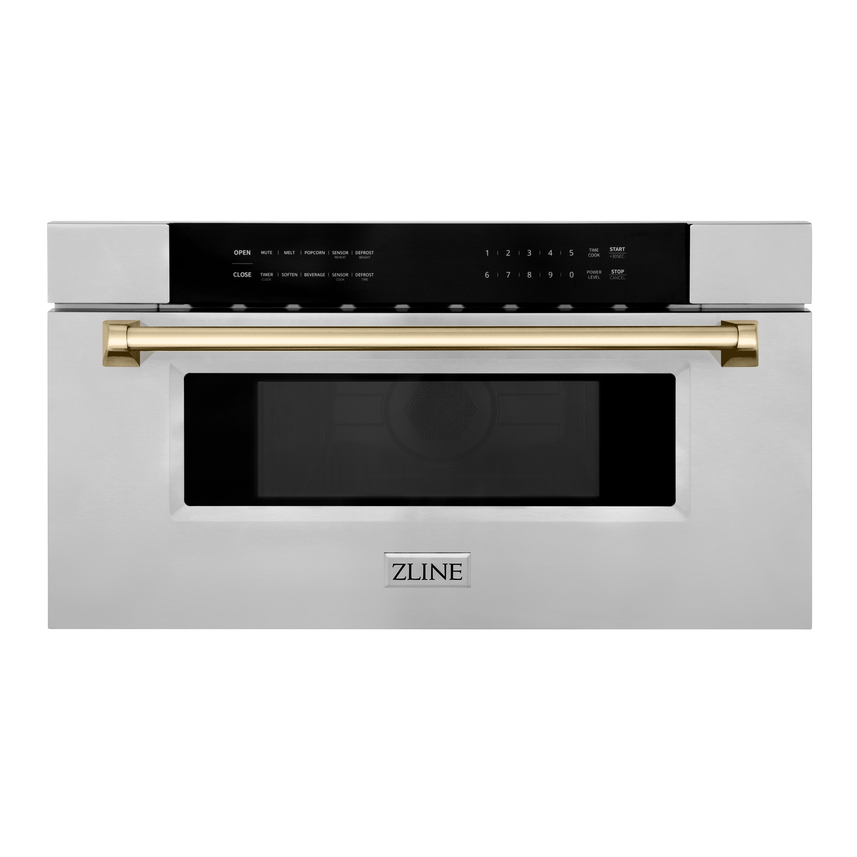 ZLINE Autograph Edition 30 in. 1.2 cu. ft. Built-In Microwave Drawer in Stainless Steel with Polished Gold Accents (MWDZ-30-G)