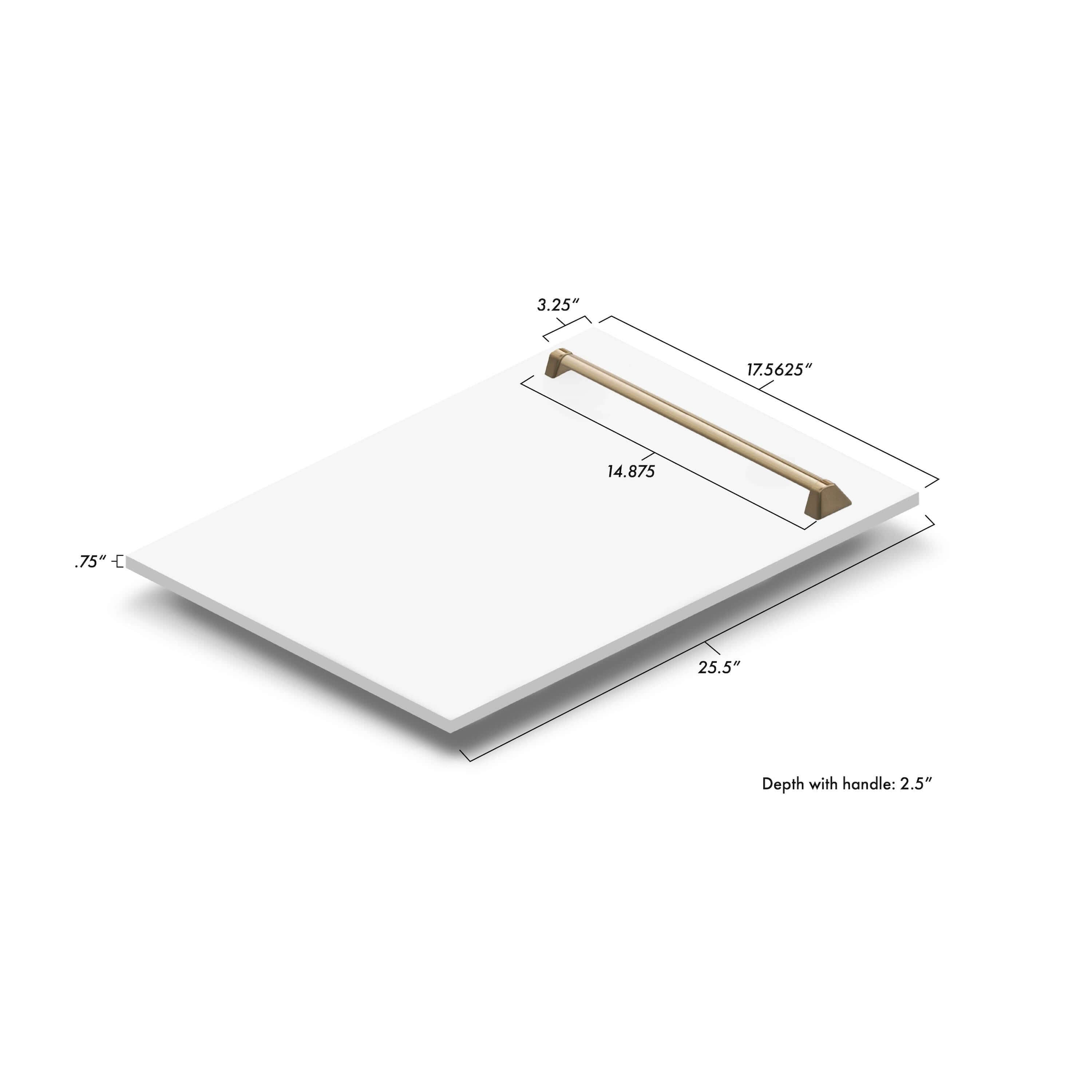 ZLINE 18 in. Autograph Edition Tallac Dishwasher Panel in White Matte with Champagne Bronze Handle (DPVZ-WM-18-CB)
