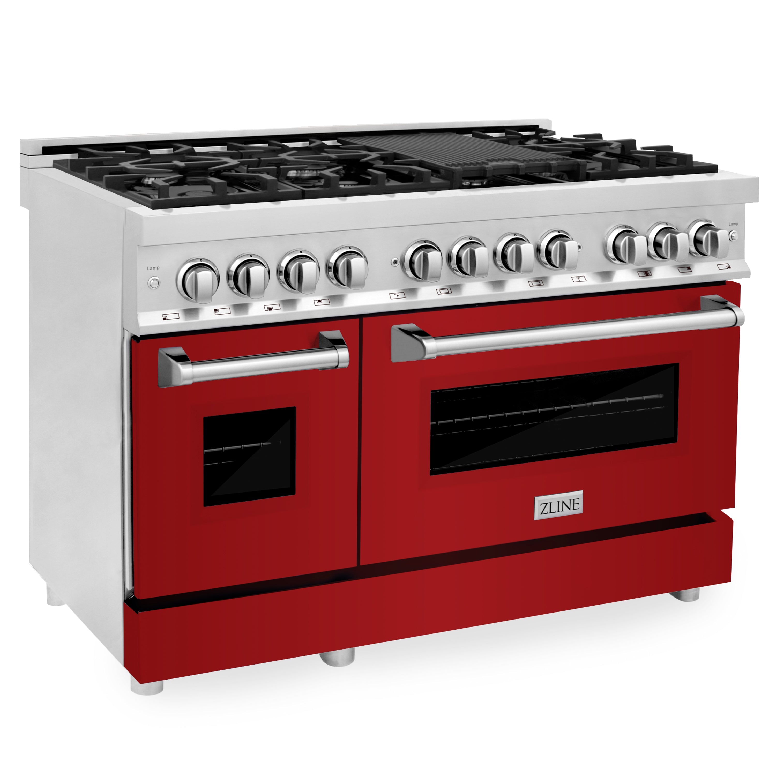 ZLINE 48 in. Professional Dual Fuel Range in Stainless Steel with Red Gloss Door (RA-RG-48)