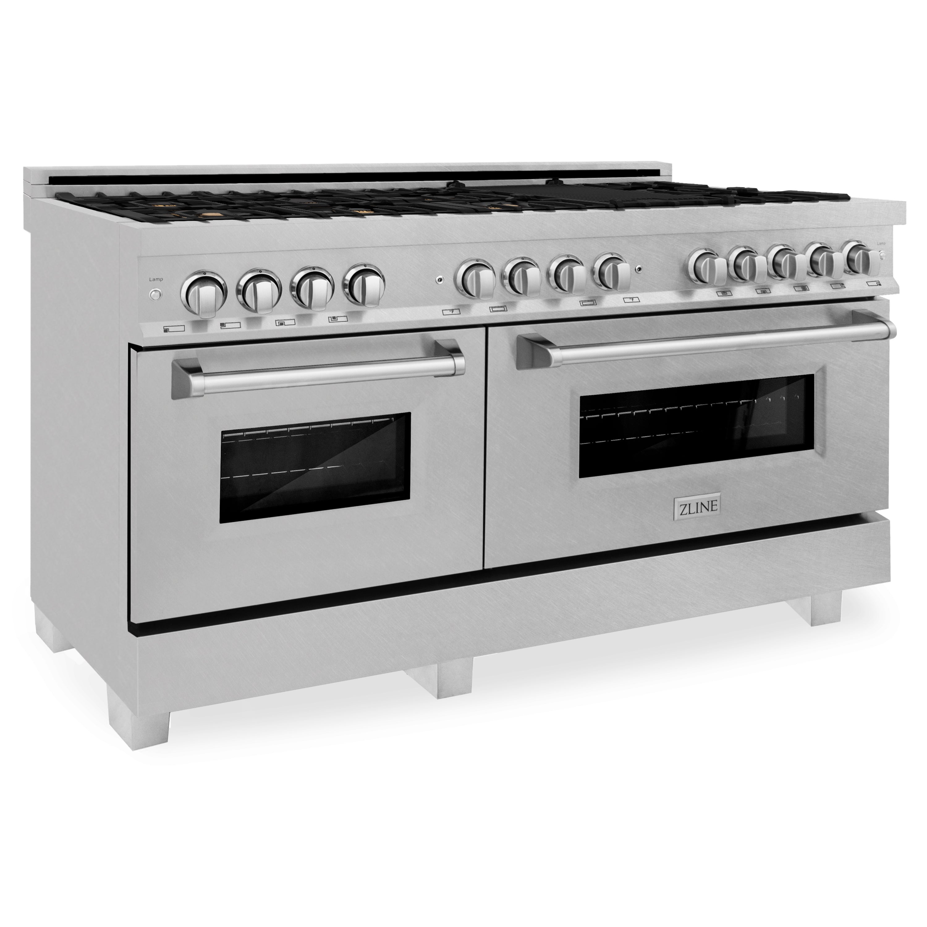 ZLINE 60 in. 7.4 cu. ft. Dual Fuel Range with Gas Stove and Electric Oven in Fingerprint Resistant Stainless Steel with Brass Burners (RAS-BR-60)