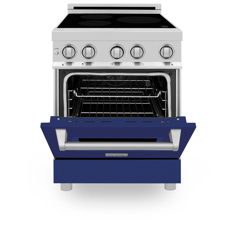 ZLINE 24 In. 2.8 cu. ft. Induction Range with a 3 Element Stove and Electric Oven in Stainless Steel with Blue Gloss Door(RAIND-BG-24)