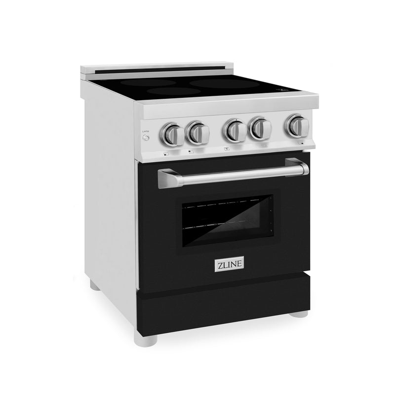 ZLINE 24 In. 2.8 cu. ft. Induction Range with a 3 Element Stove and Electric Oven in Stainless Steel with Black Matte Door (RAIND-BLM-24)